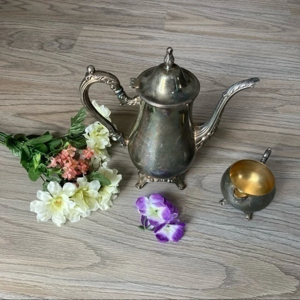✨VTG Antique Style Vintage Teapot Silver Plated England Tableware & tea cup 🍵